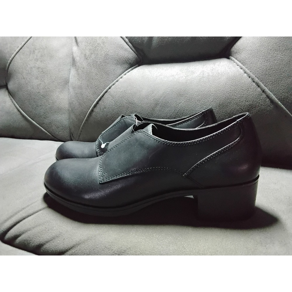 Abeo Janis Black Leather Block Heel Slip On Loafers Professional Shoes Womens